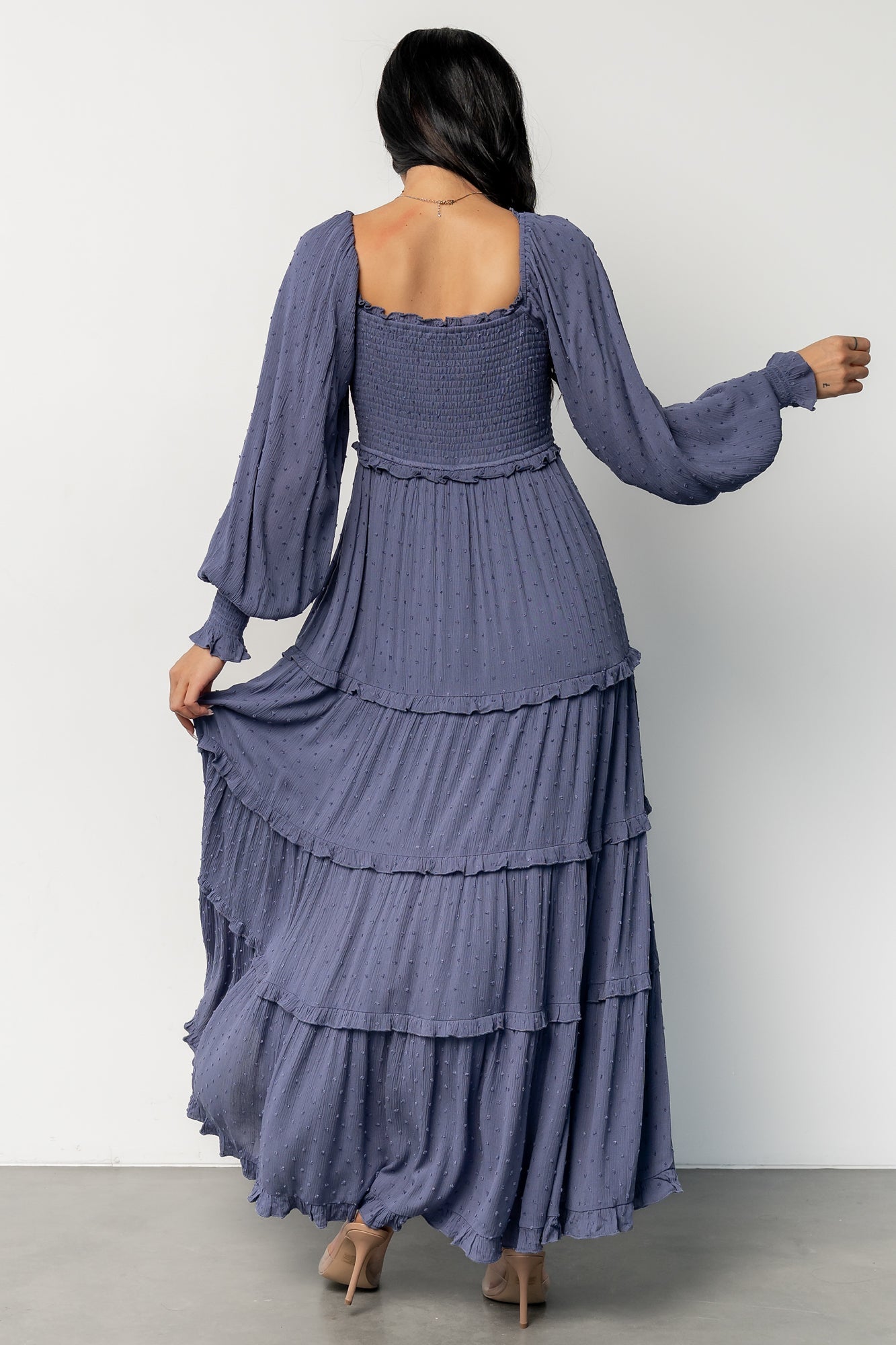 Amanda Smocked Dotted Maxi Dress | Dusk Blue