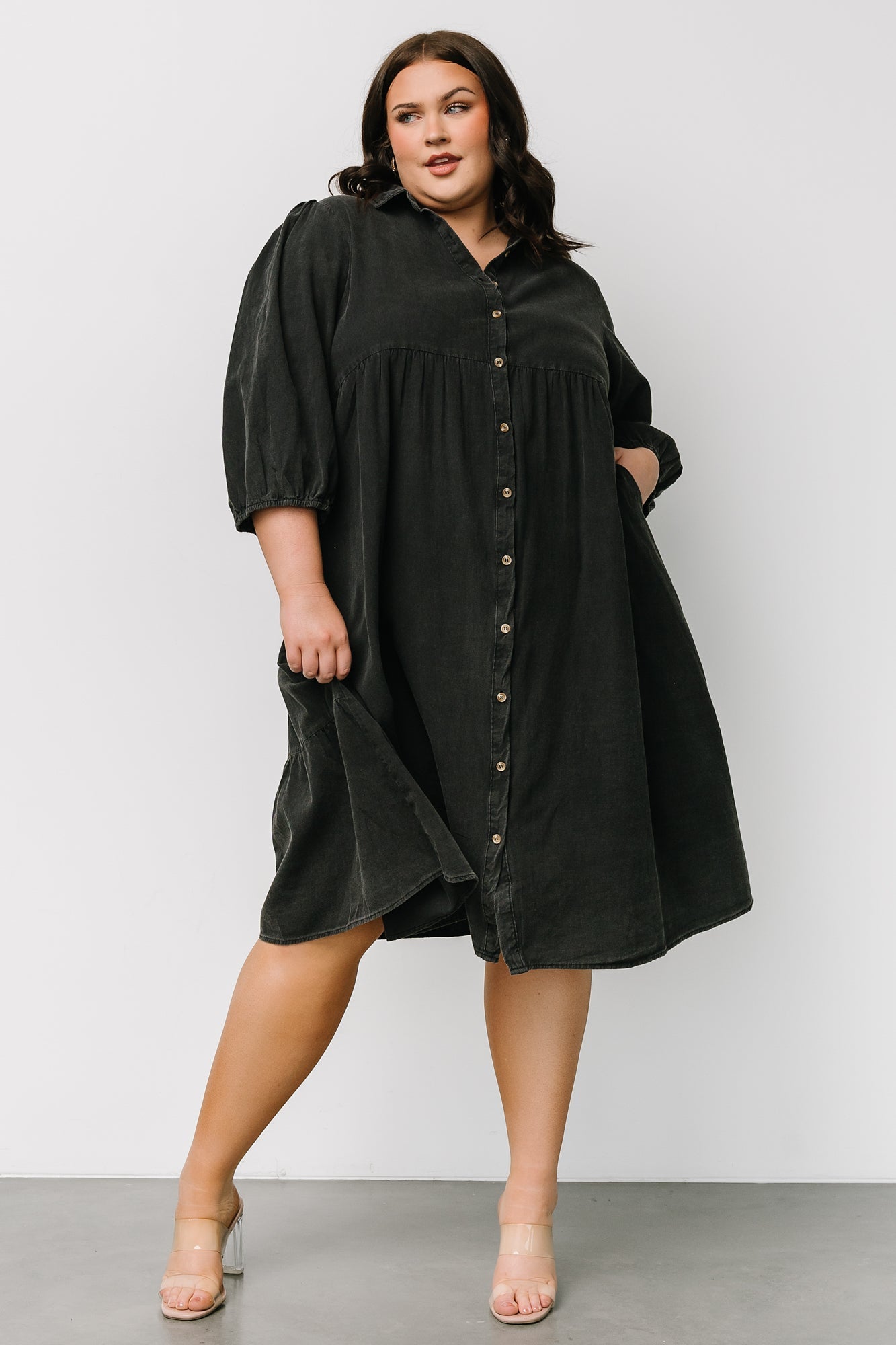 Sari Babydoll Dress | Washed Black