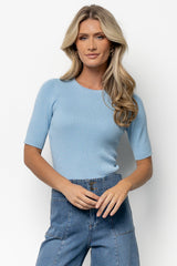 Chiara Ribbed Top | Light Blue
