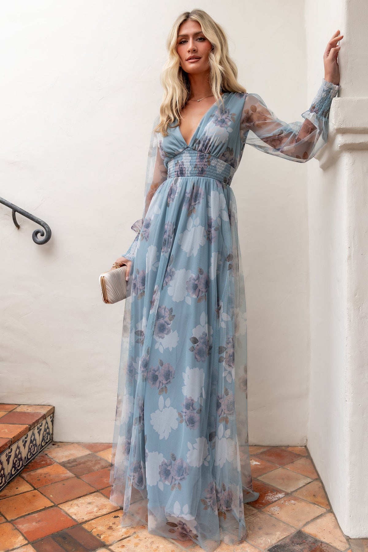 Layla Tulle Maxi Dress | Light Blue Floral