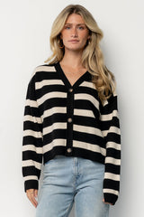 Jaden Striped Cardigan | Black + Ivory
