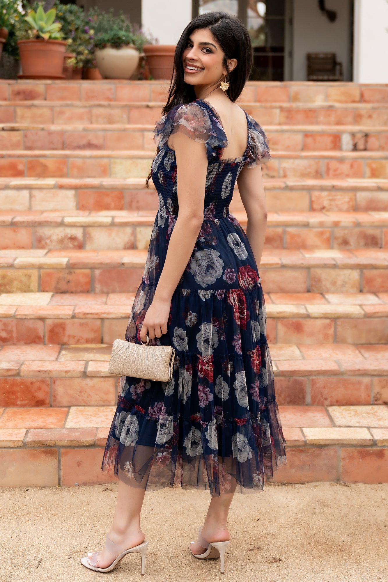 Clementine Tulle Midi Dress | Navy Floral