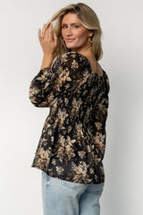 Fenna Smocked Top | Black Floral
