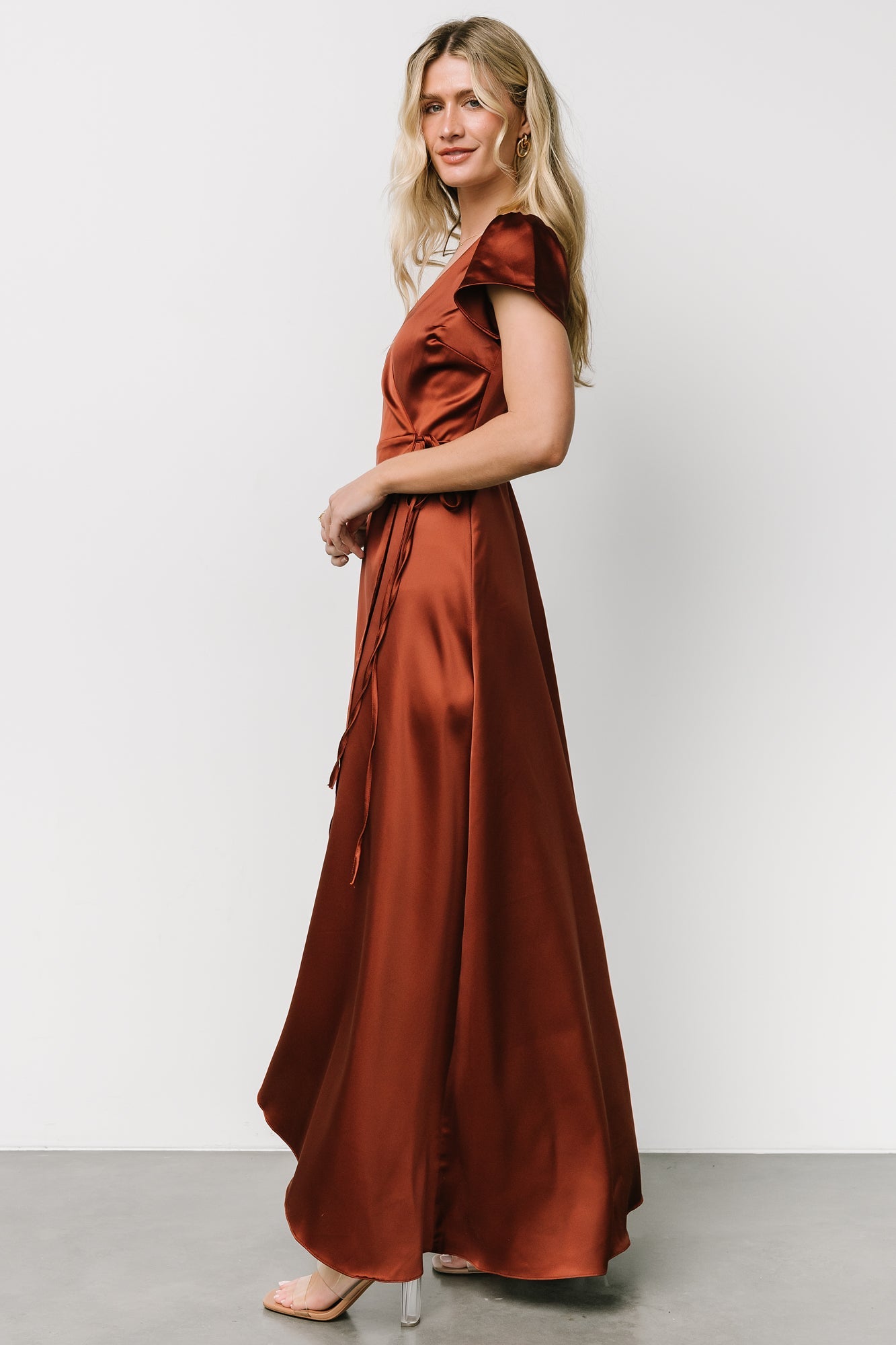 Krystal Satin Wrap Gown | Cinnamon