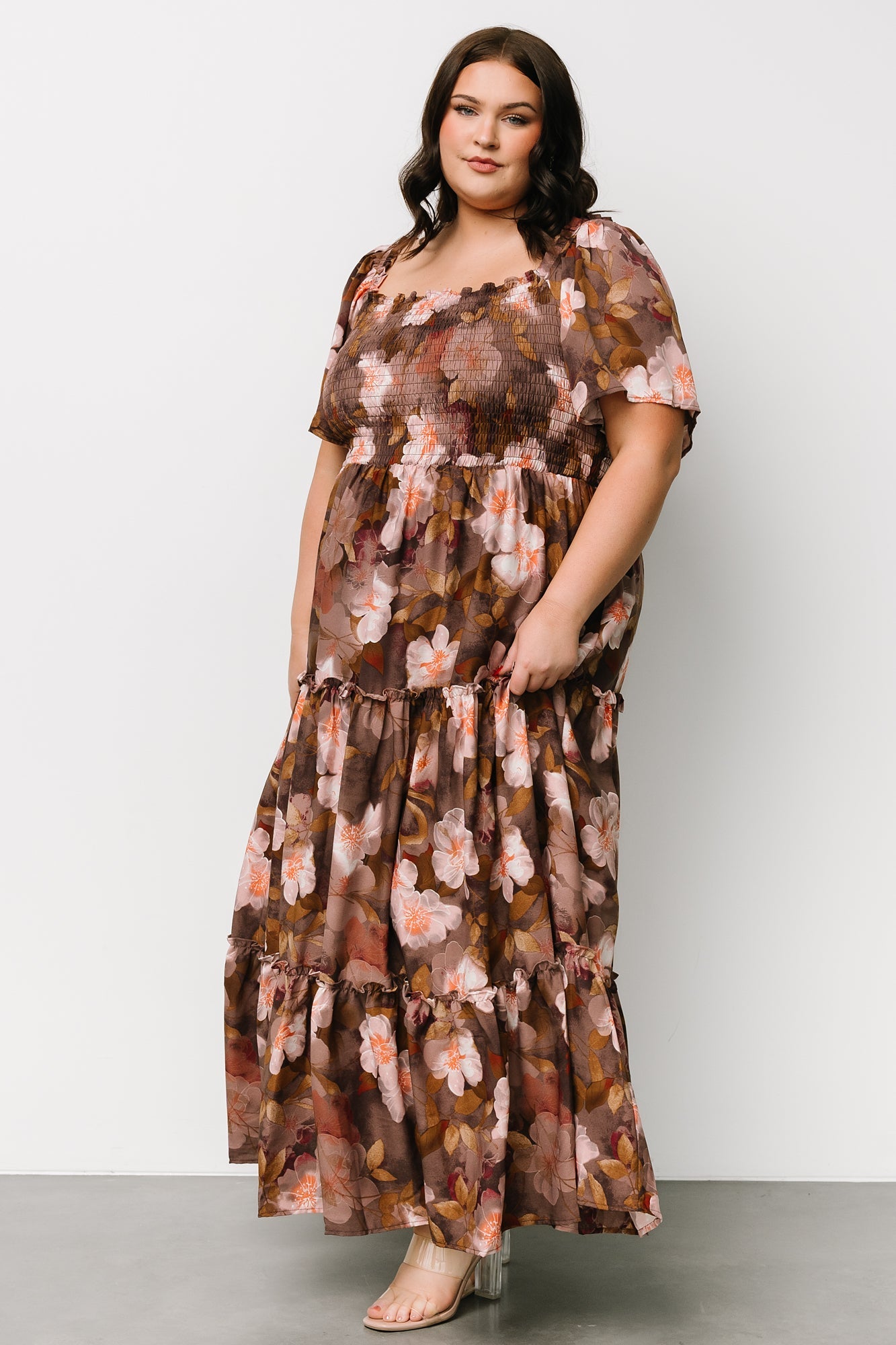Southampton Smocked Maxi Dress | Brown Floral