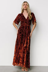 Uma Velvet Maxi Dress | Copper Floral