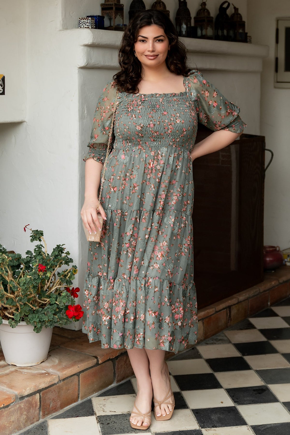 Fabian Jacquard Midi Dress | Eucalyptus + Pink