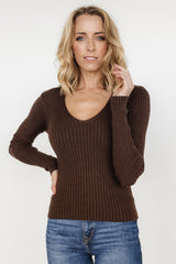 Adrian Ribbed Sweater Top | Brown