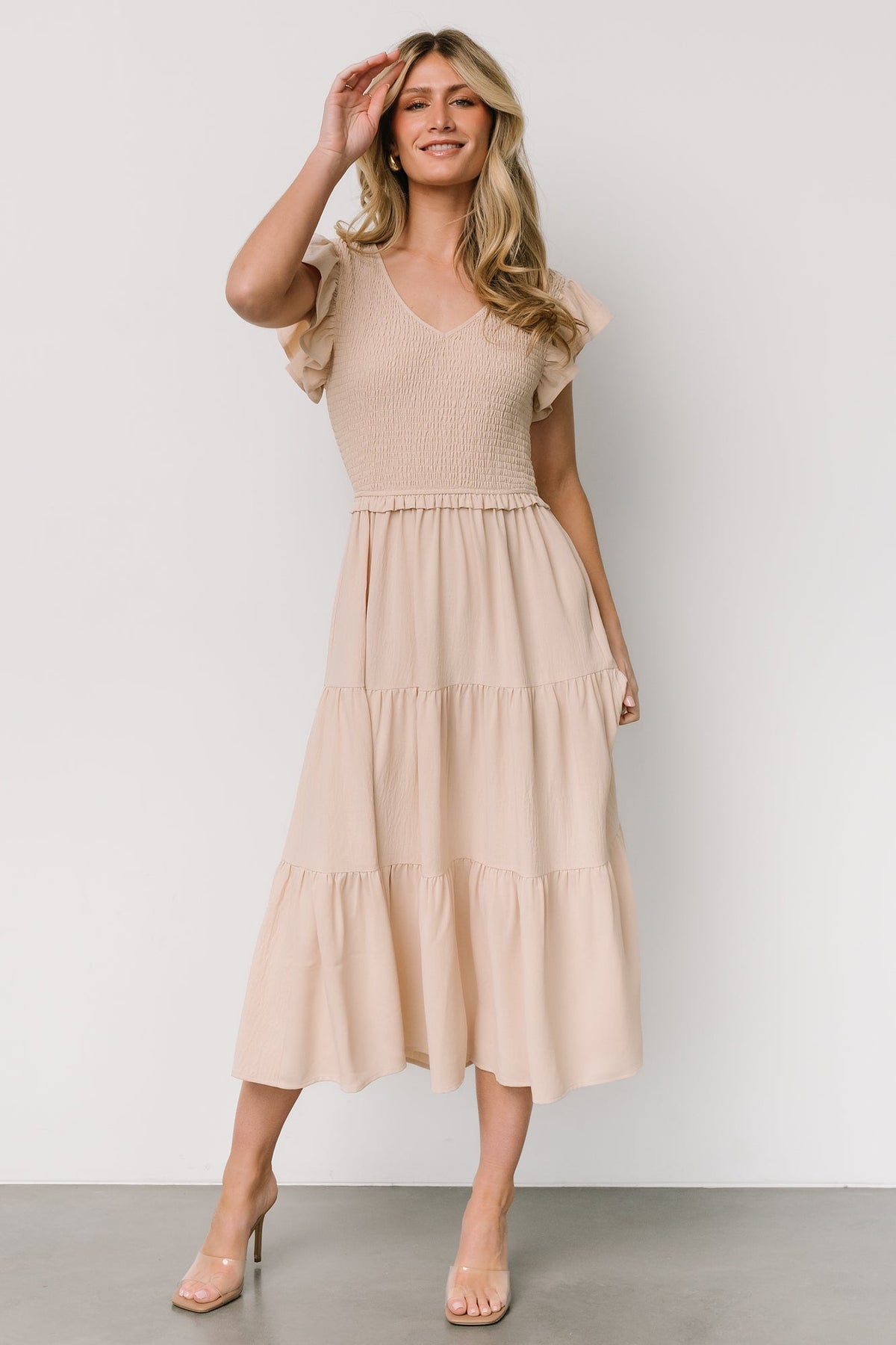Afton Smocked Tiered Dress | Sand
