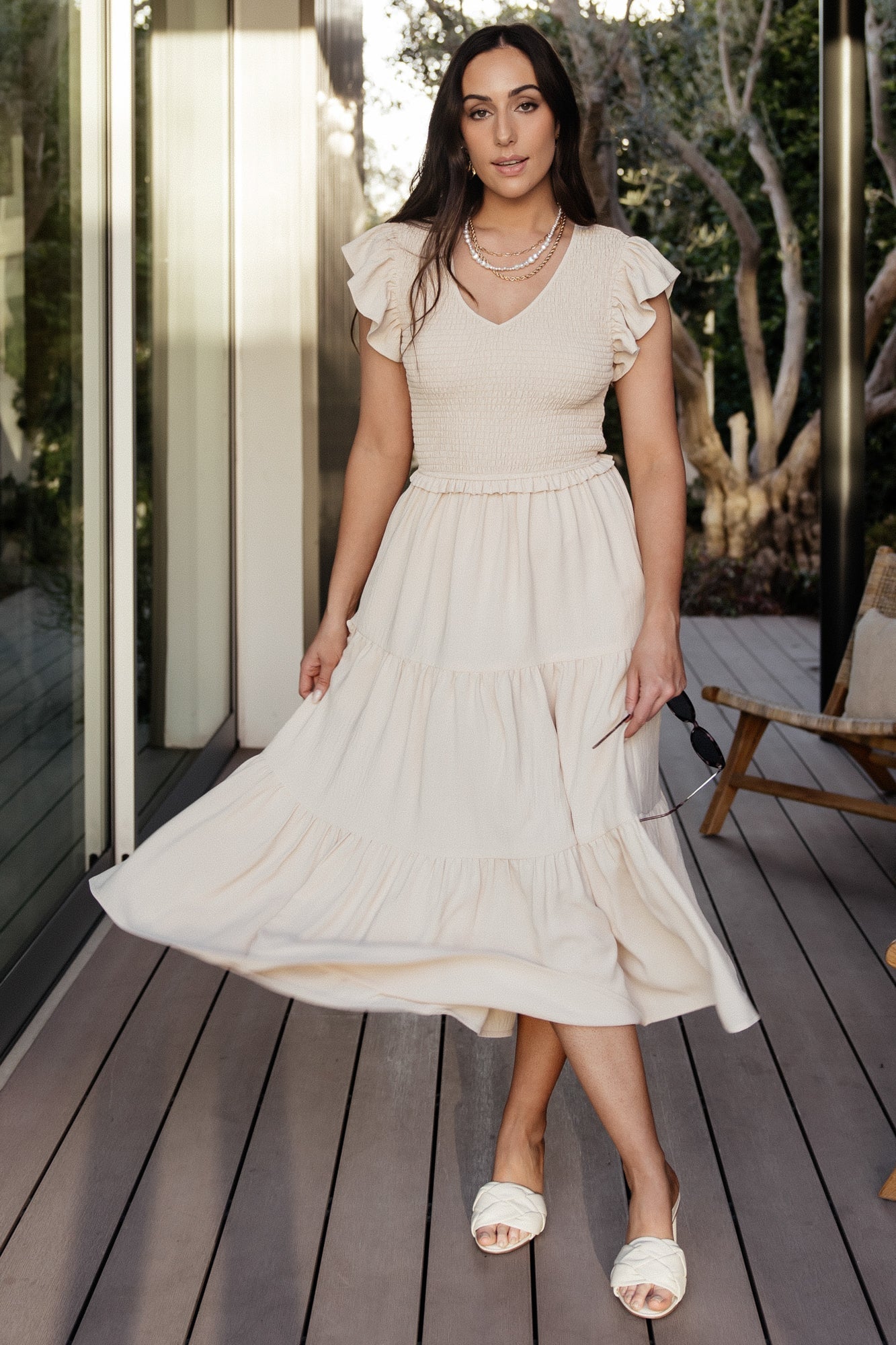 Afton Smocked Tiered Dress | Sand