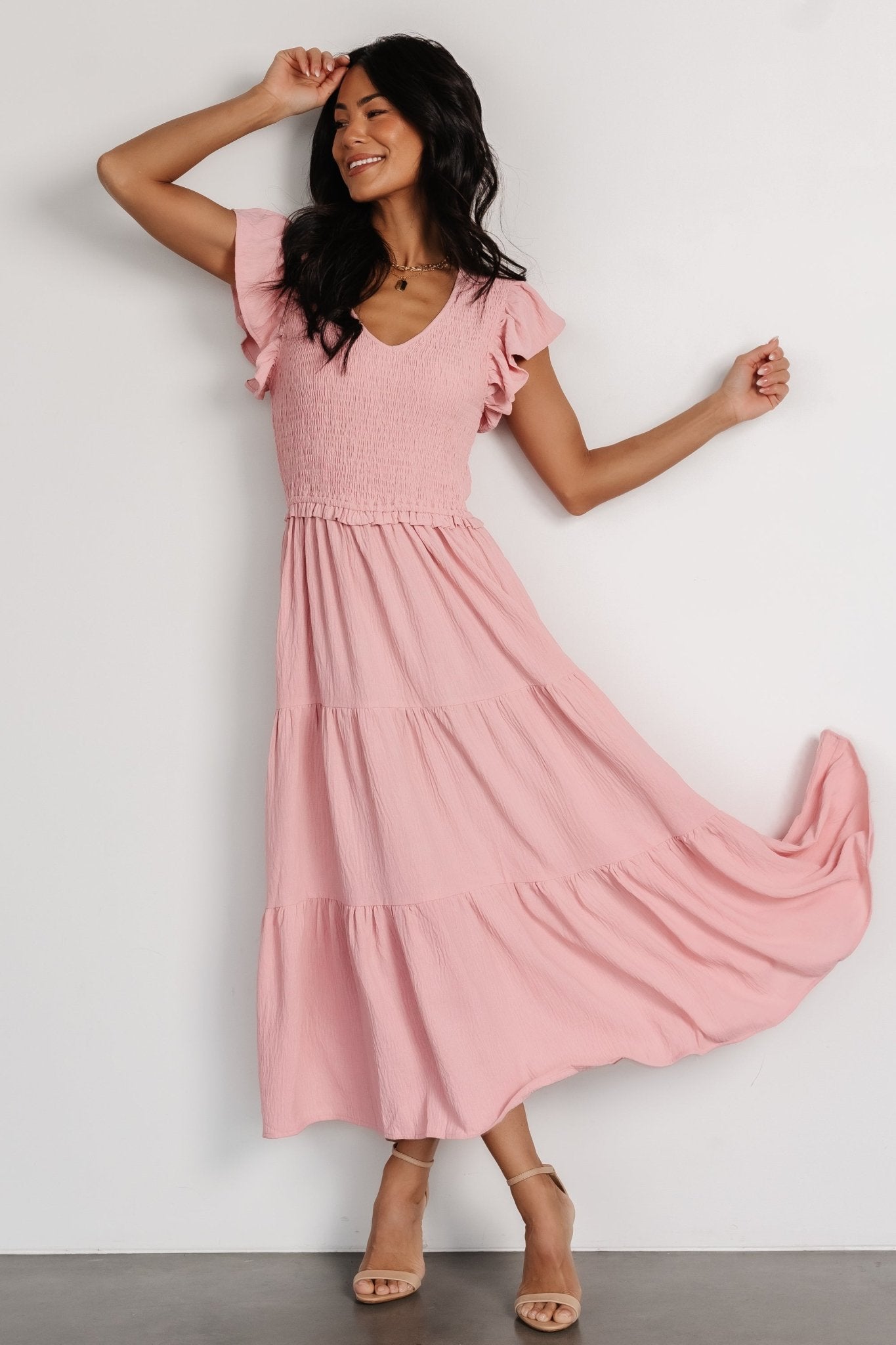 Afton Smocked Tiered Dress | Vintage Blush