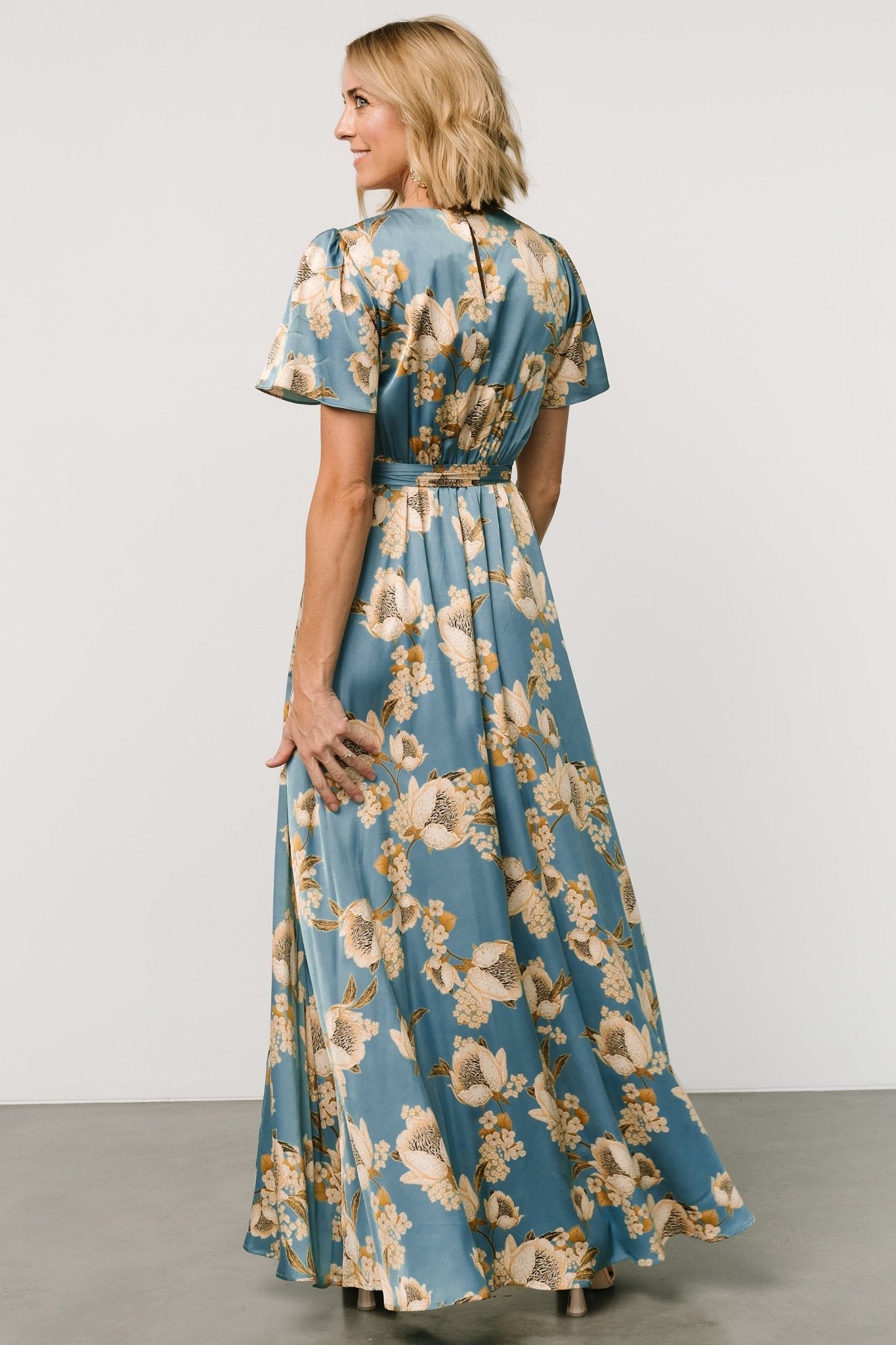 Agnes Satin Maxi Dress | Blue + Gold