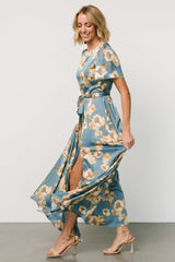 Agnes Satin Maxi Dress | Blue + Gold