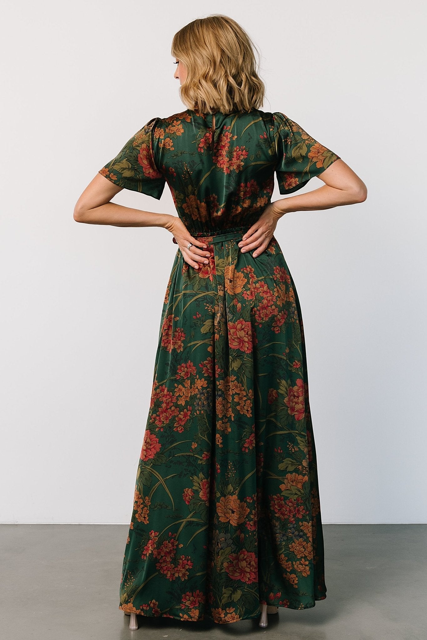 Agnes Satin Maxi Dress | Dark Green Floral