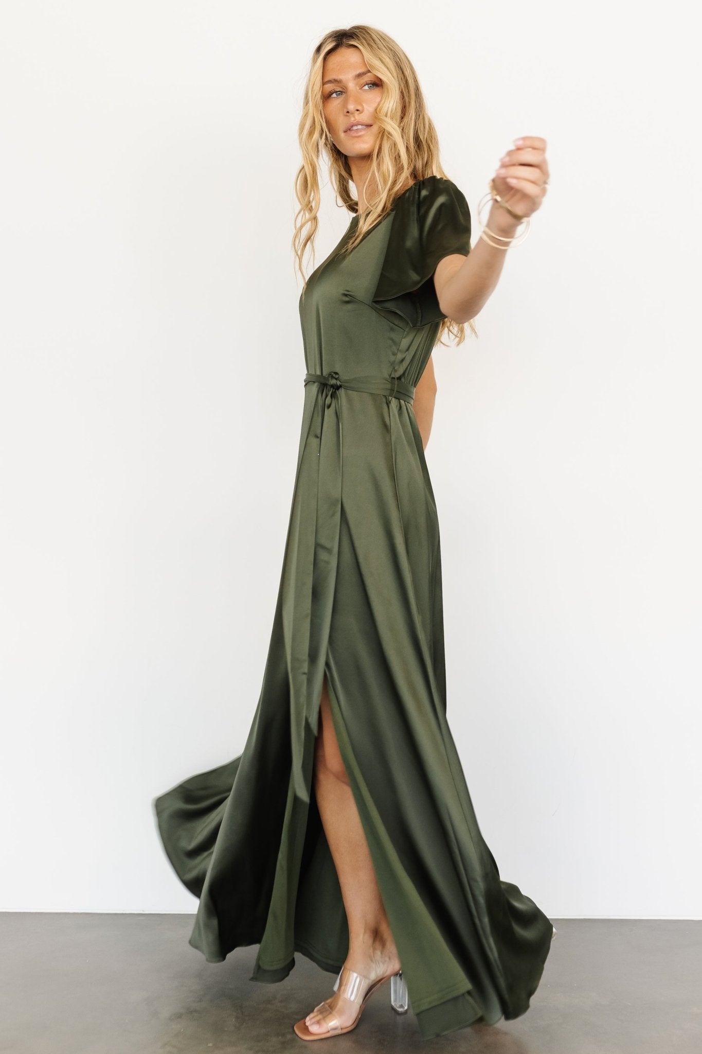 Agnes Satin Maxi Dress | Juniper Green