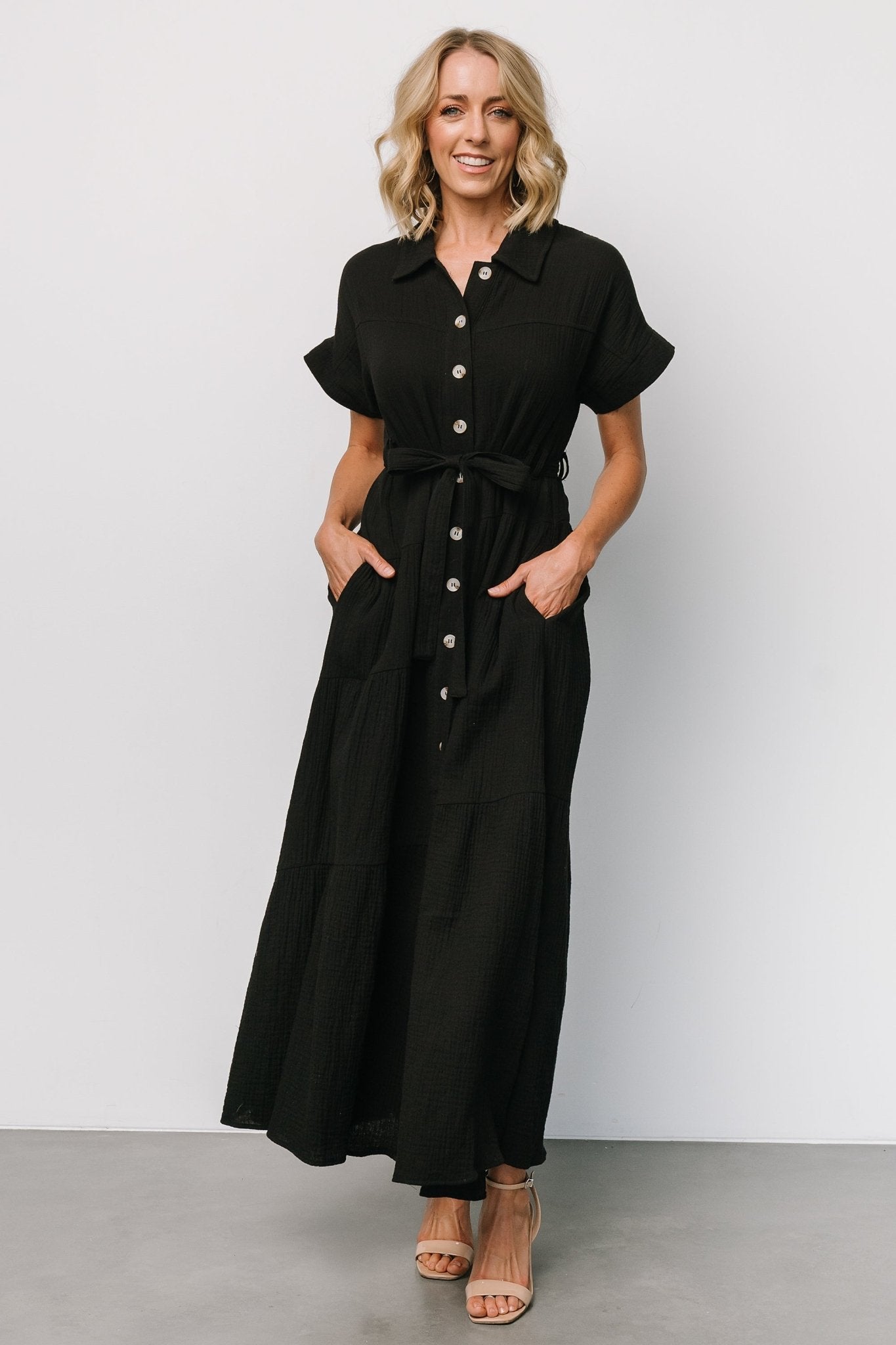 Aizey Button Up Maxi Dress | Black