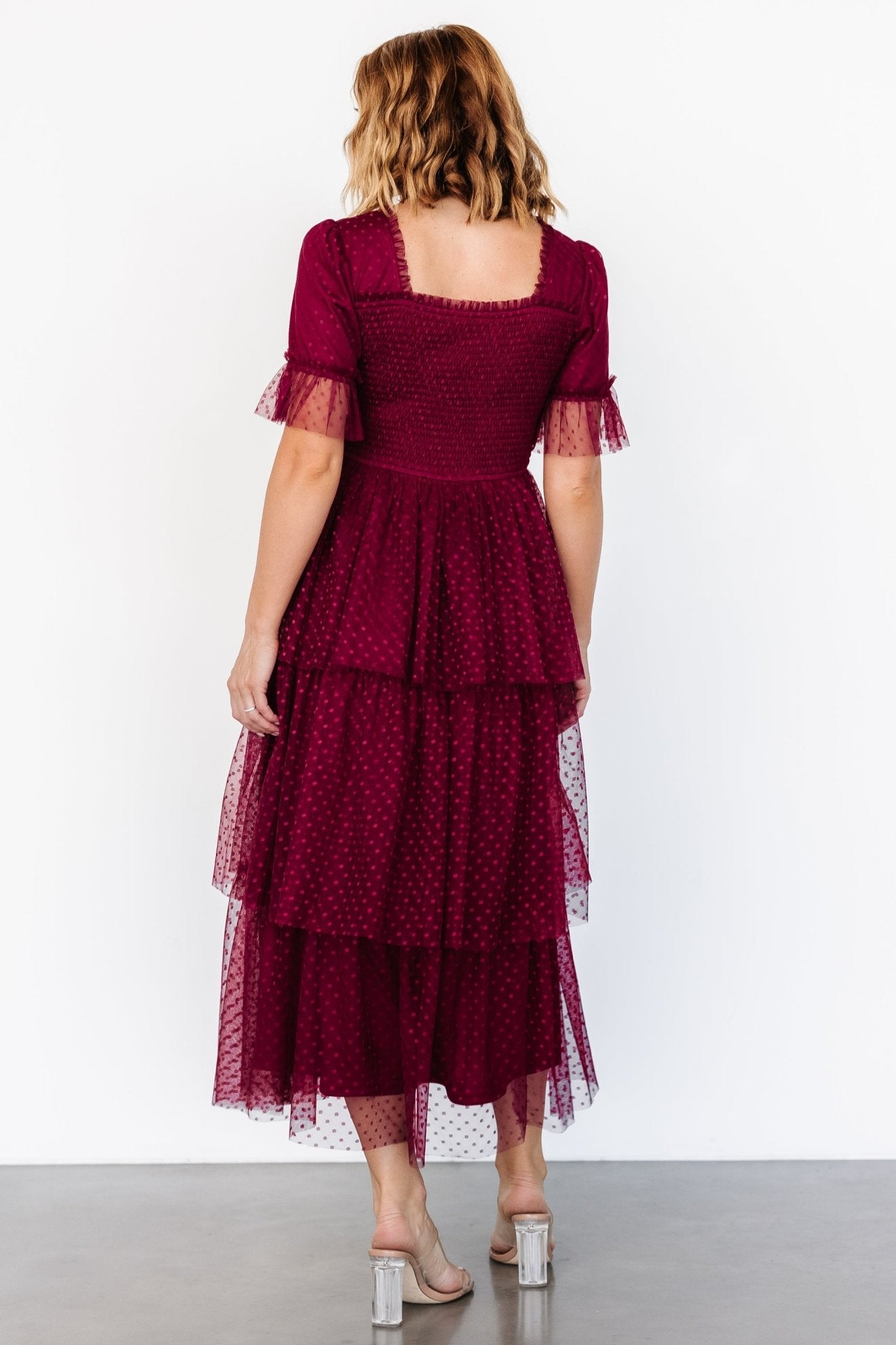 Alana Tulle Tiered Dress | Burgundy