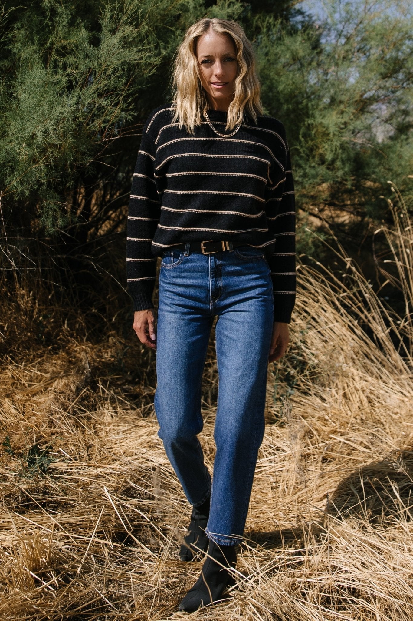Alanis Stripe Sweater | Black + Camel