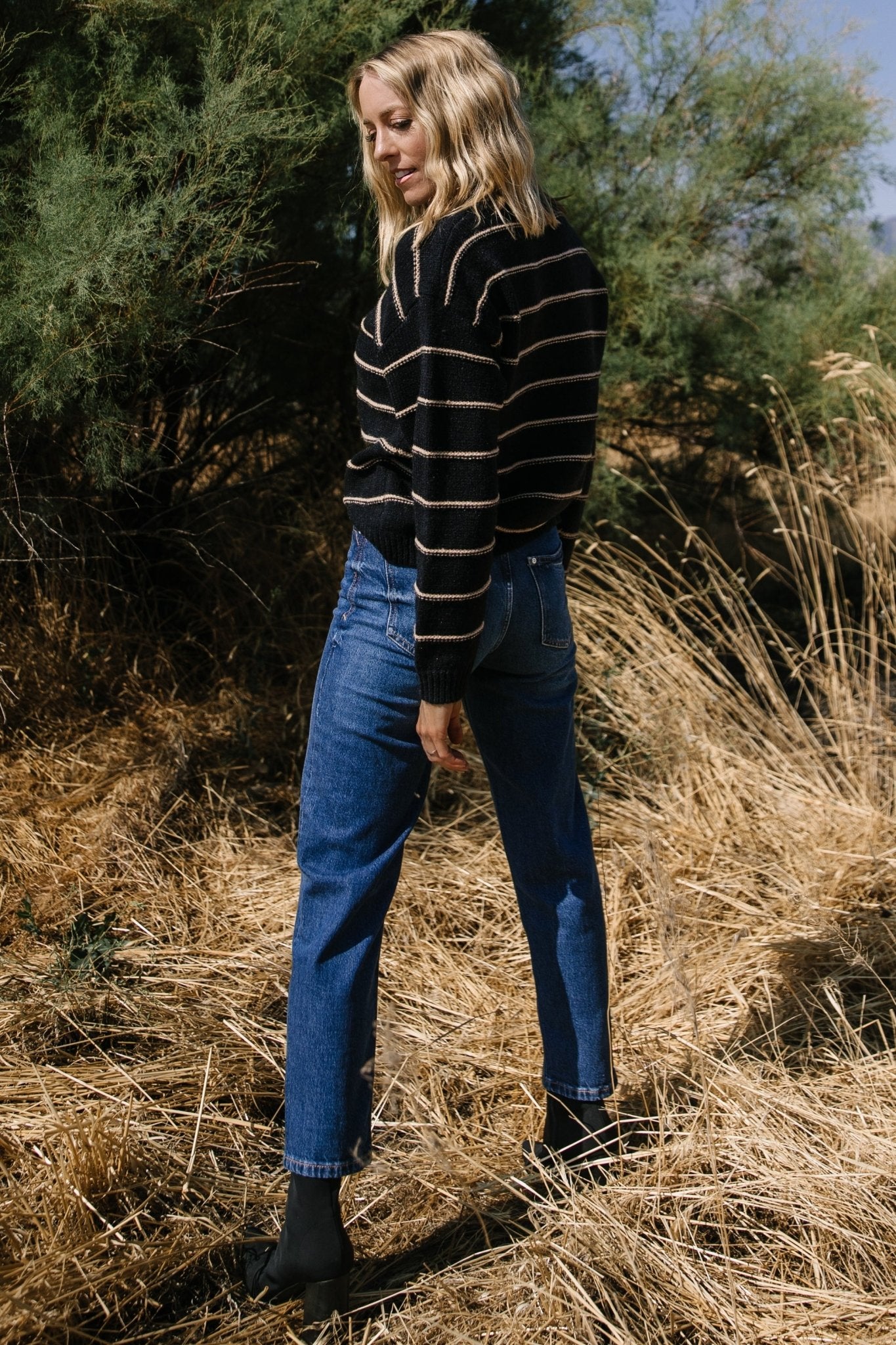 Alanis Stripe Sweater | Black + Camel