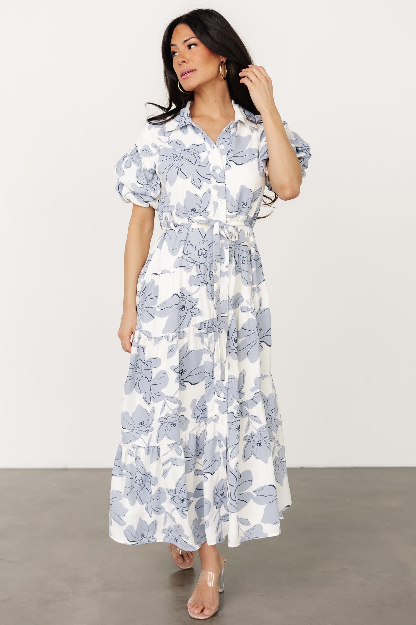 Albany Button Dress | Ivory + Blue