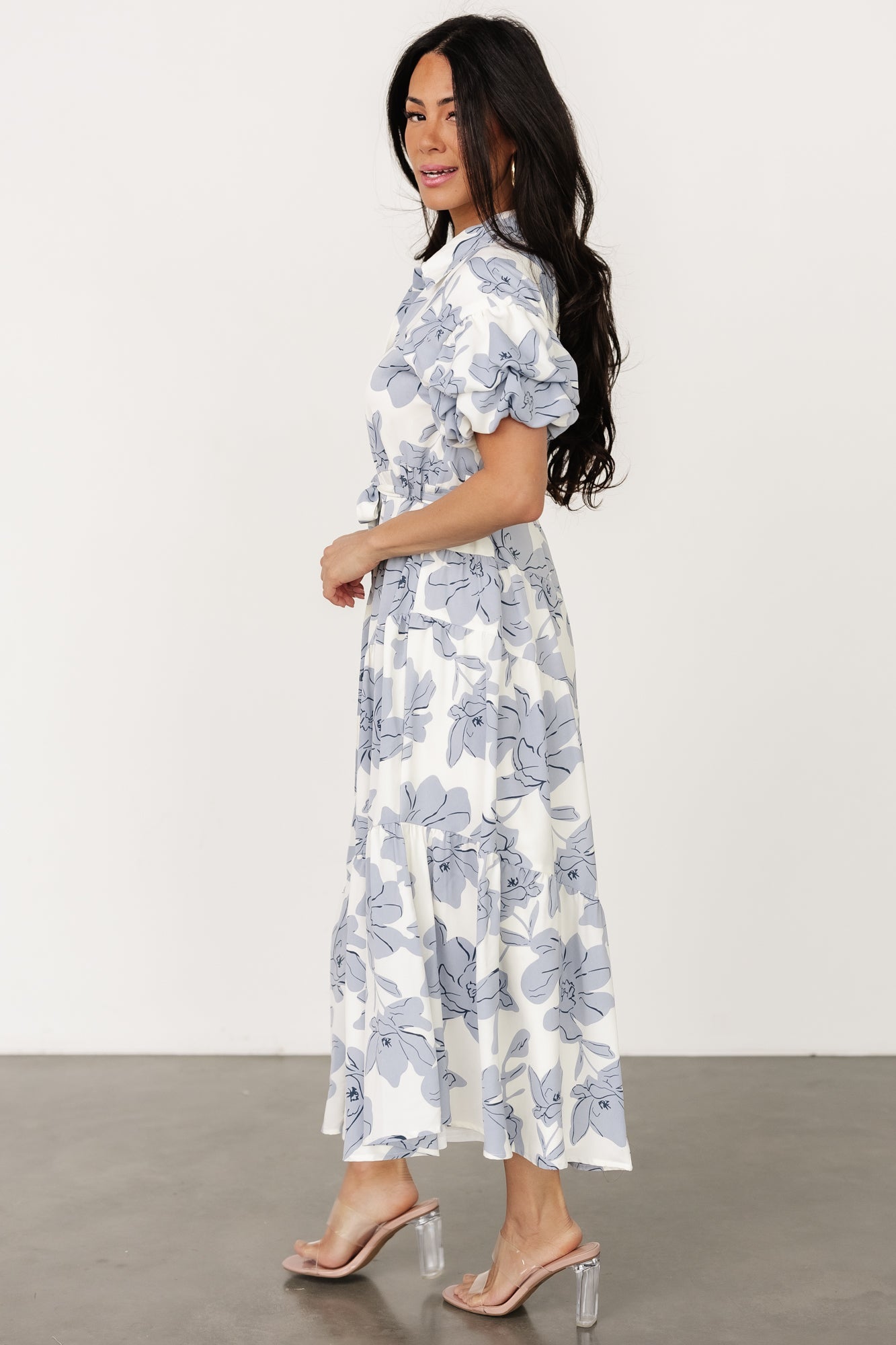 Albany Button Dress | Ivory + Blue