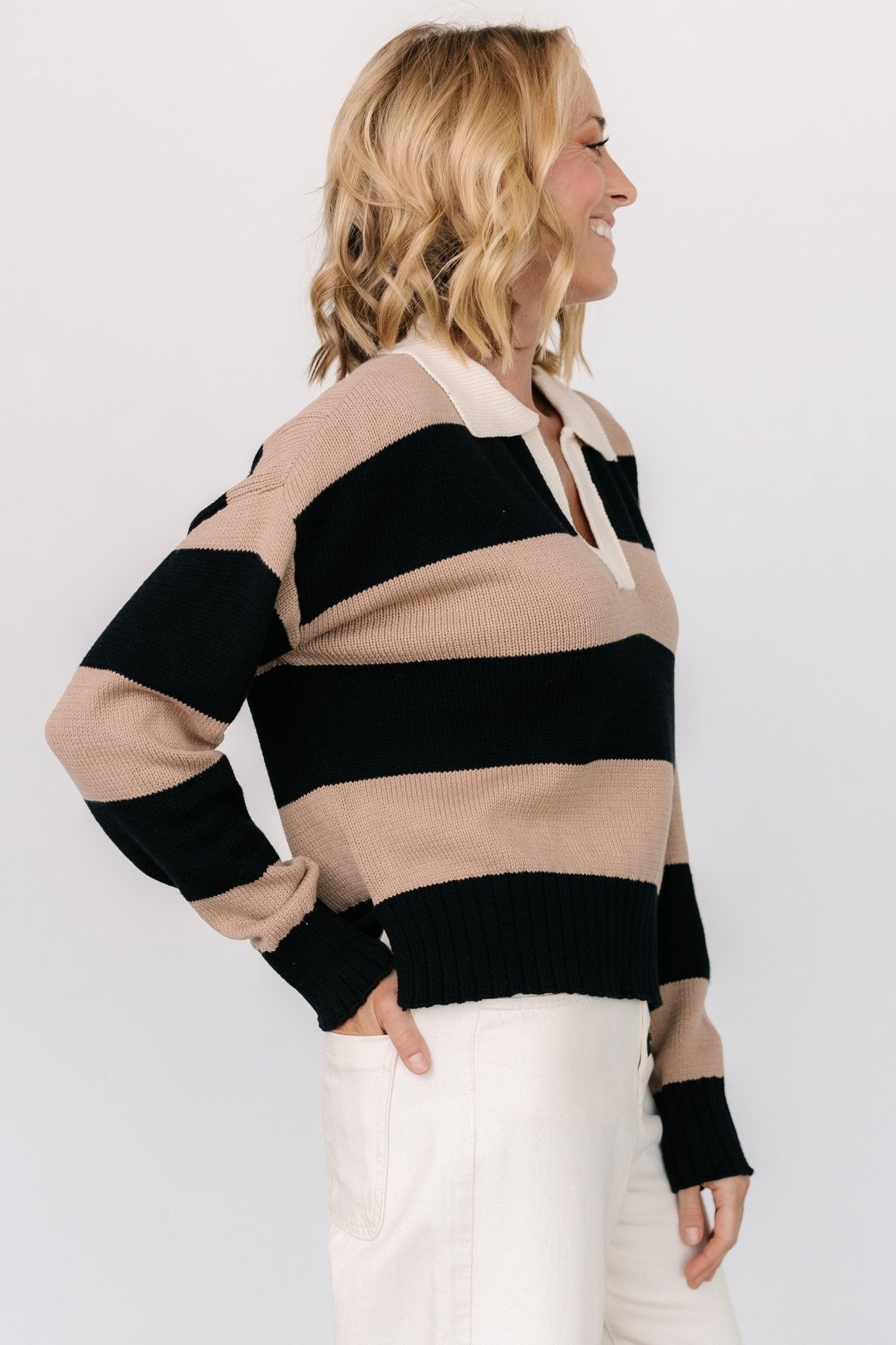 Alec Striped Sweater | Black + Mocha