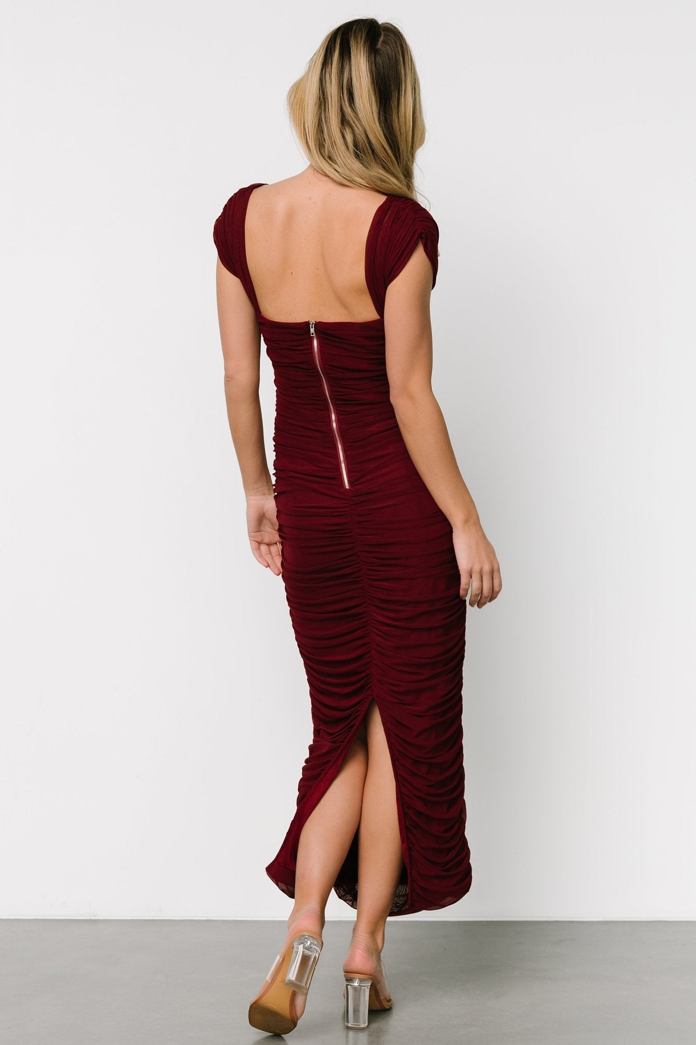 Alessandra Mesh Midi Dress | Burgundy