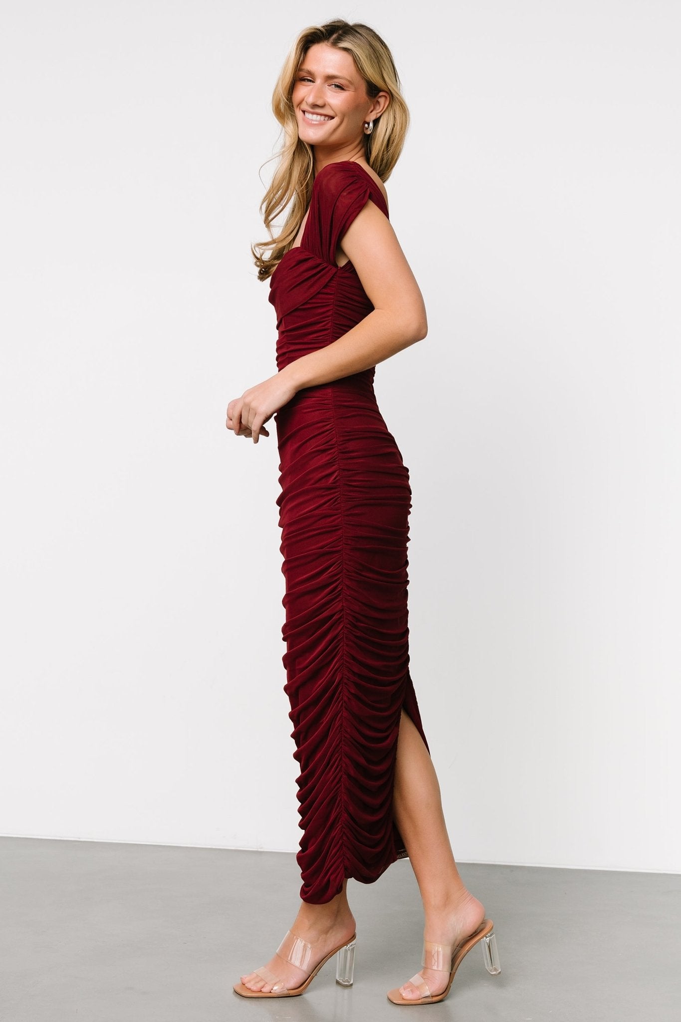 Alessandra Mesh Midi Dress | Burgundy