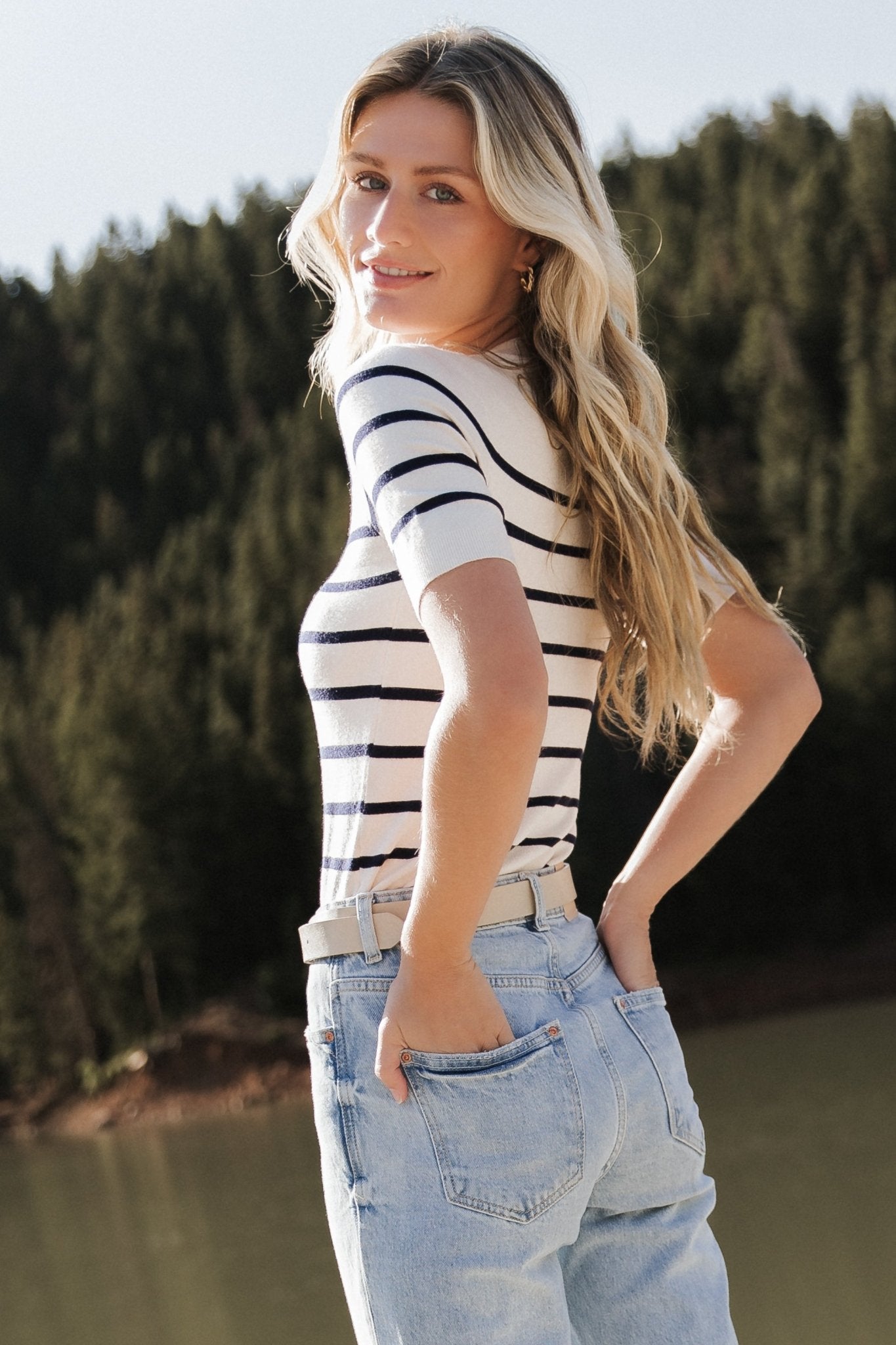 Alyson Knit Top | Ivory + Navy