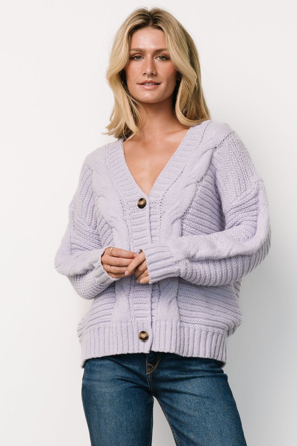 Ames Cable Knit Cardigan | Lavender
