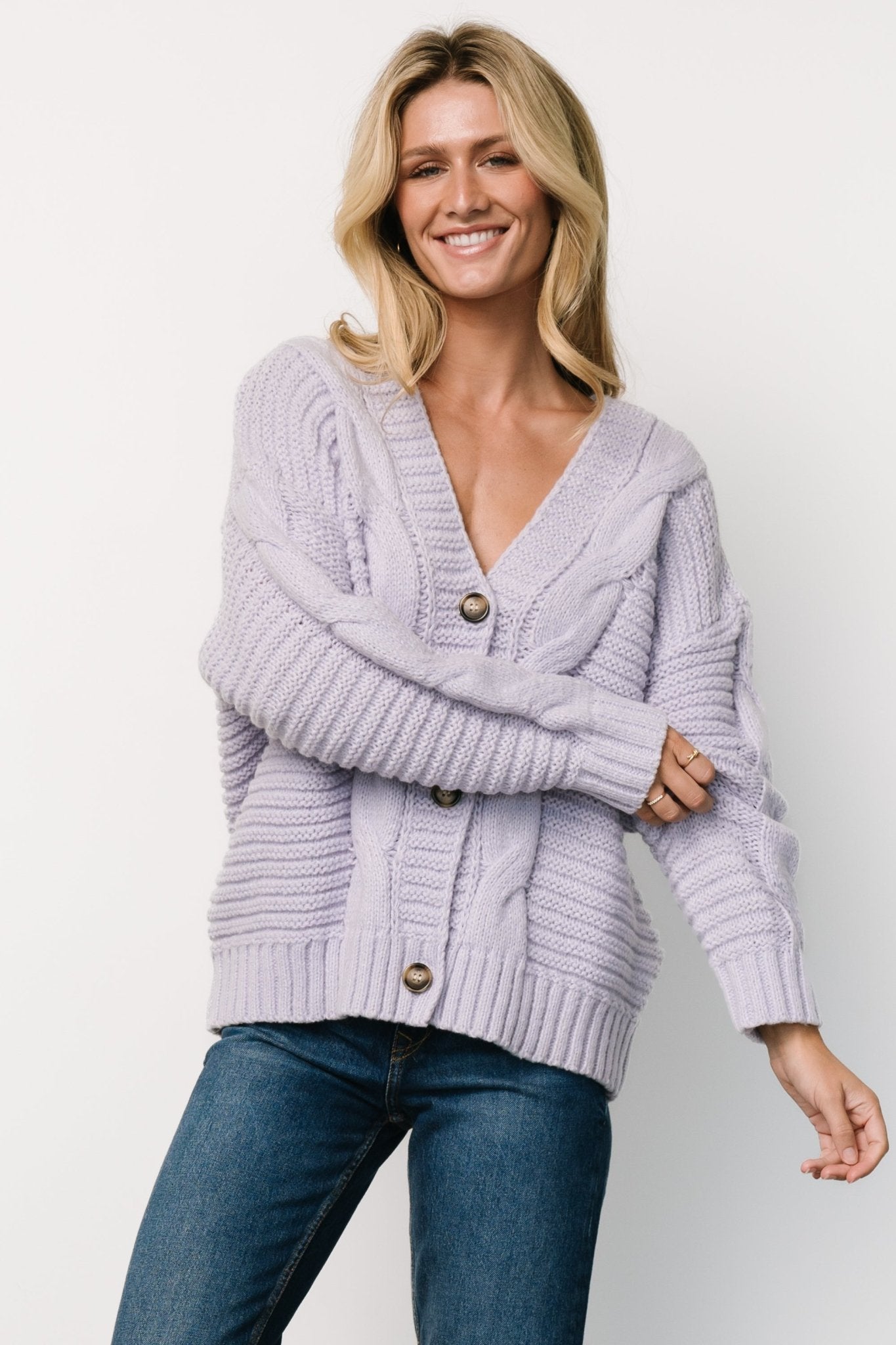 Ames Cable Knit Cardigan | Lavender