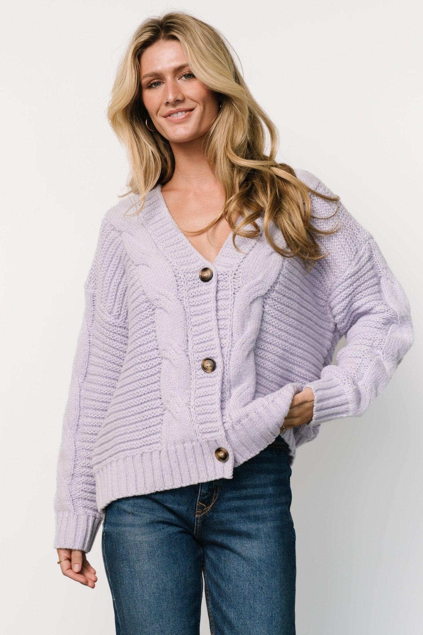 Ames Cable Knit Cardigan | Lavender