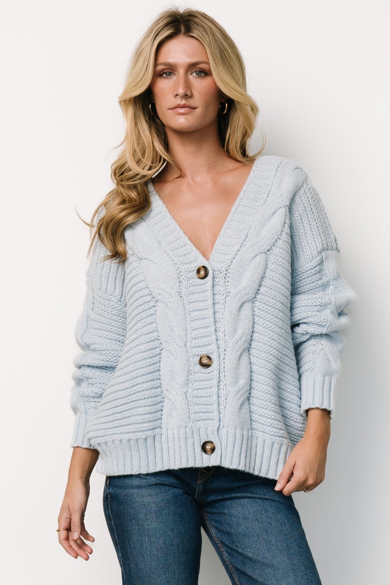 Ames Cable Knit Cardigan | Light Blue