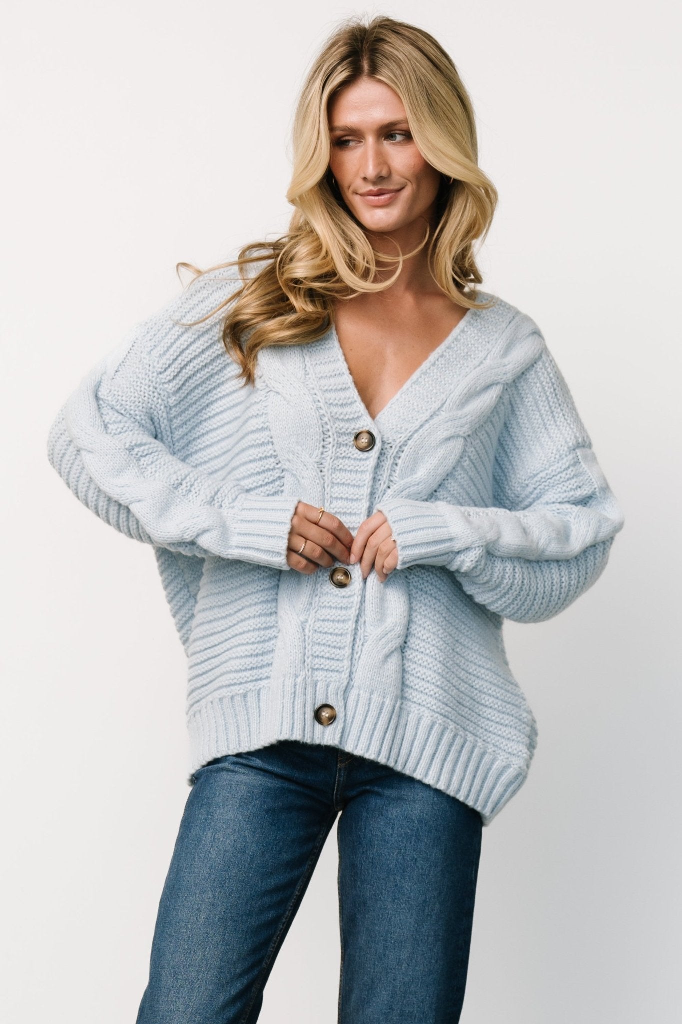Ames Cable Knit Cardigan | Light Blue