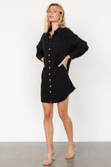Andres Button Shirt Dress | Black