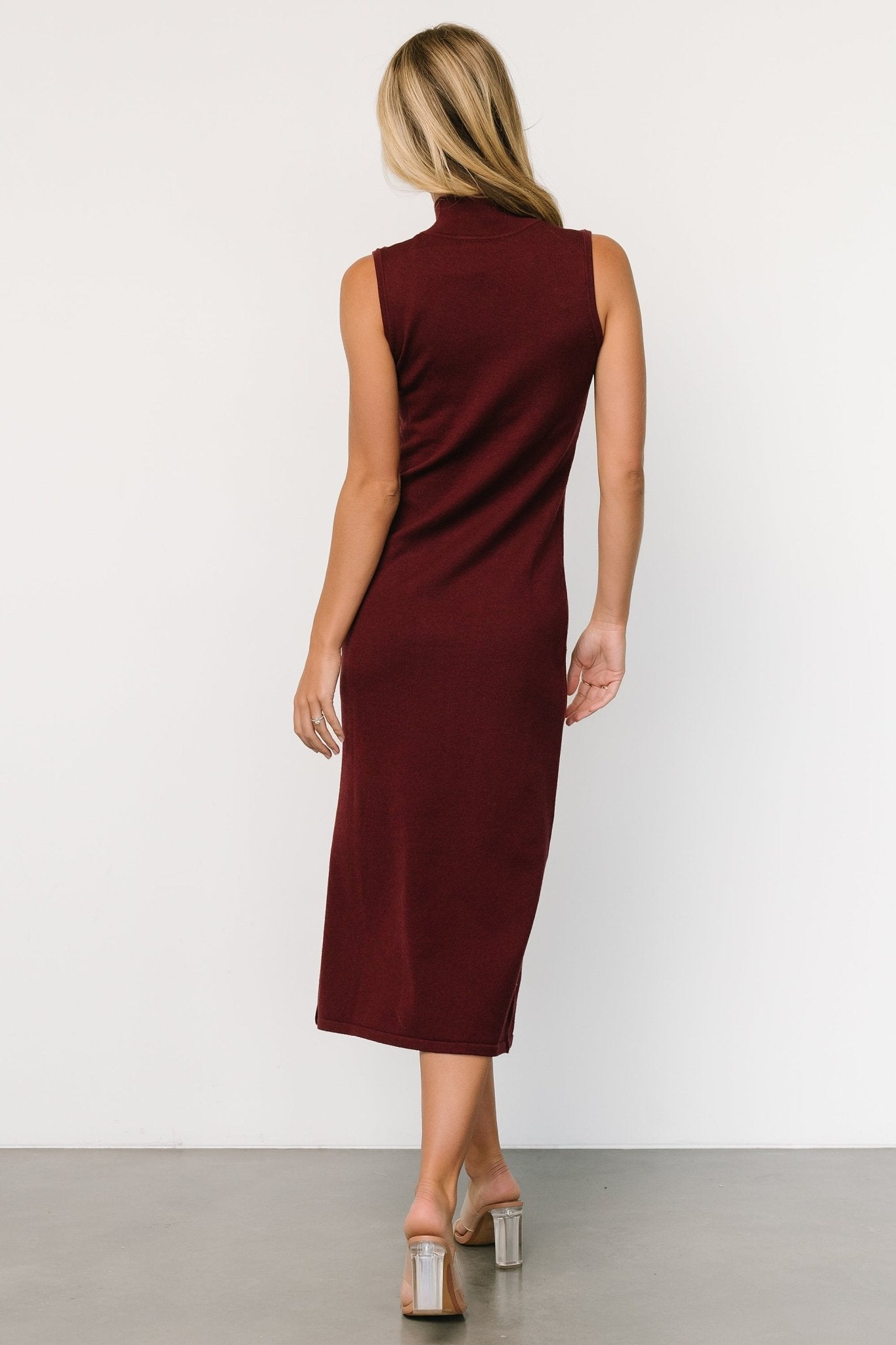 Angelina Mock Neck Tank Dress | Wine
