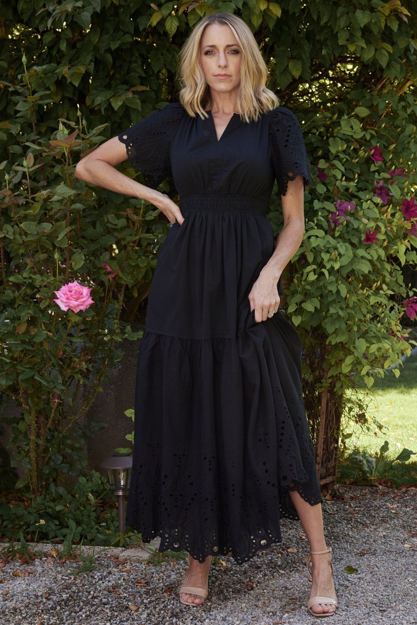 Annette Eyelet Maxi Dress | Black