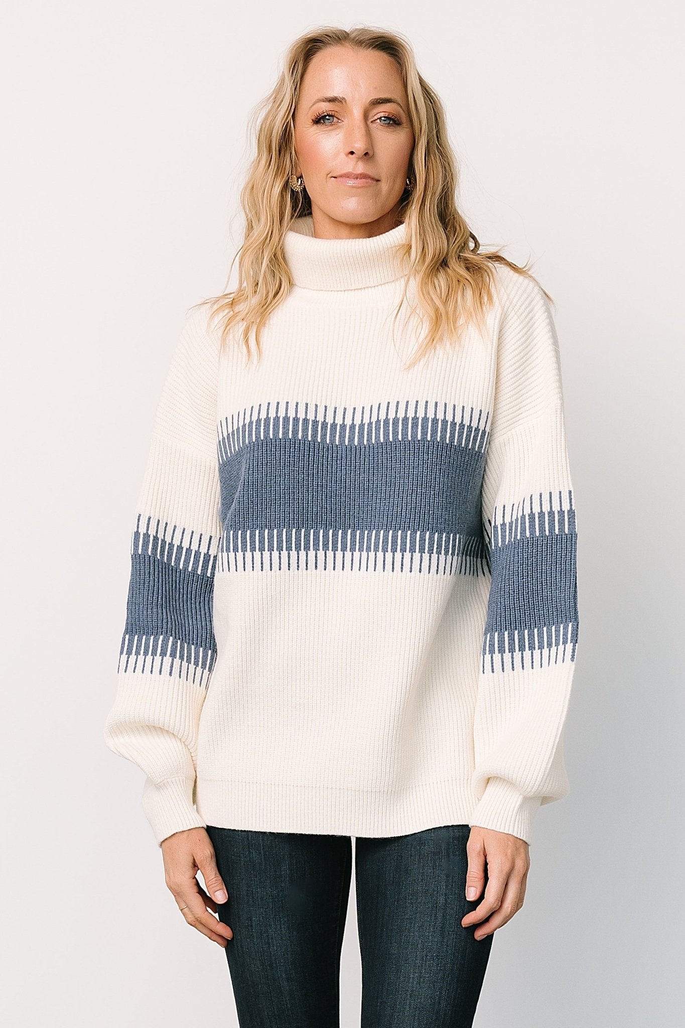 Antonov Turtle Neck Sweater | Blue + Cream