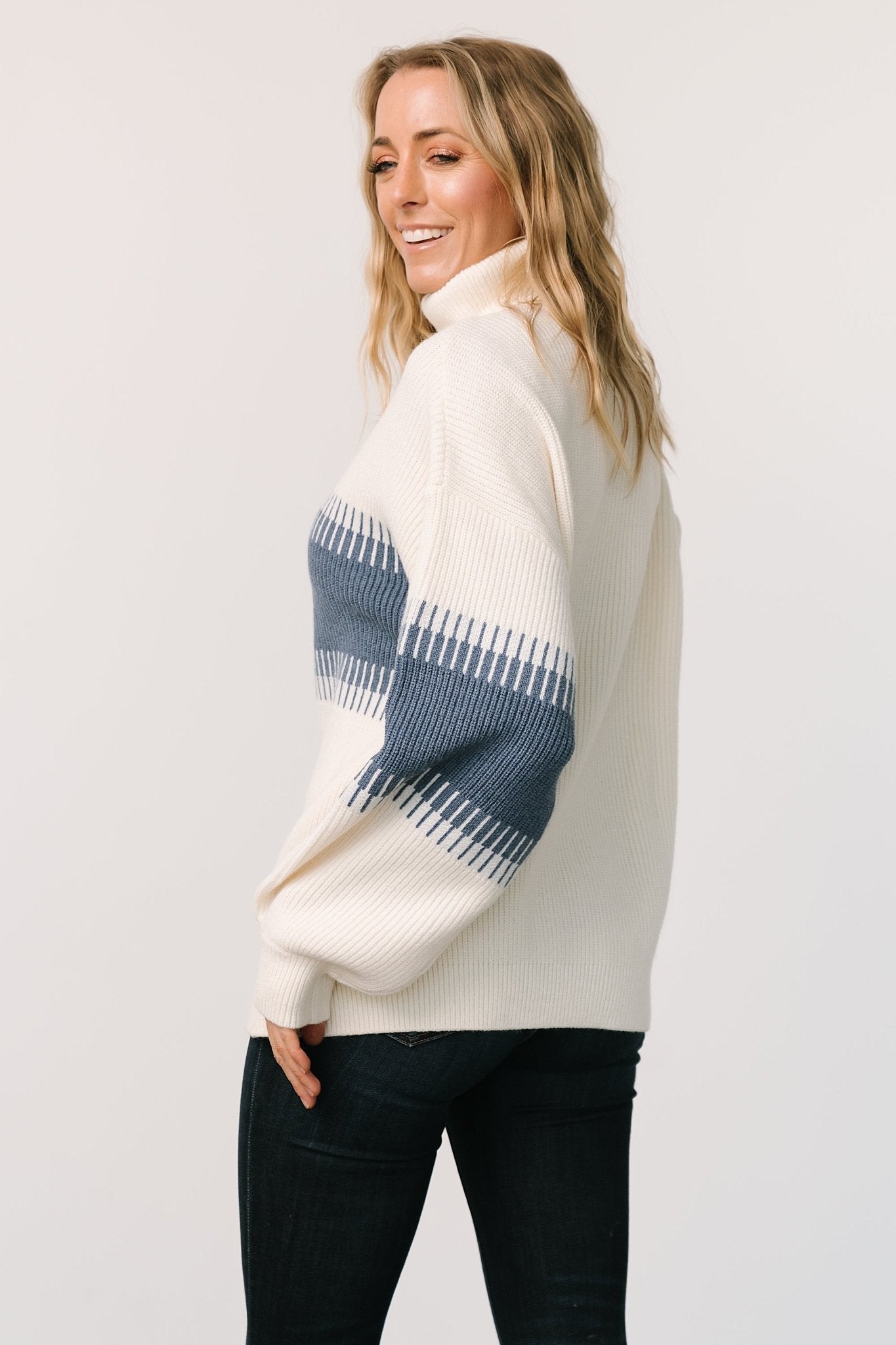 Antonov Turtle Neck Sweater | Blue + Cream