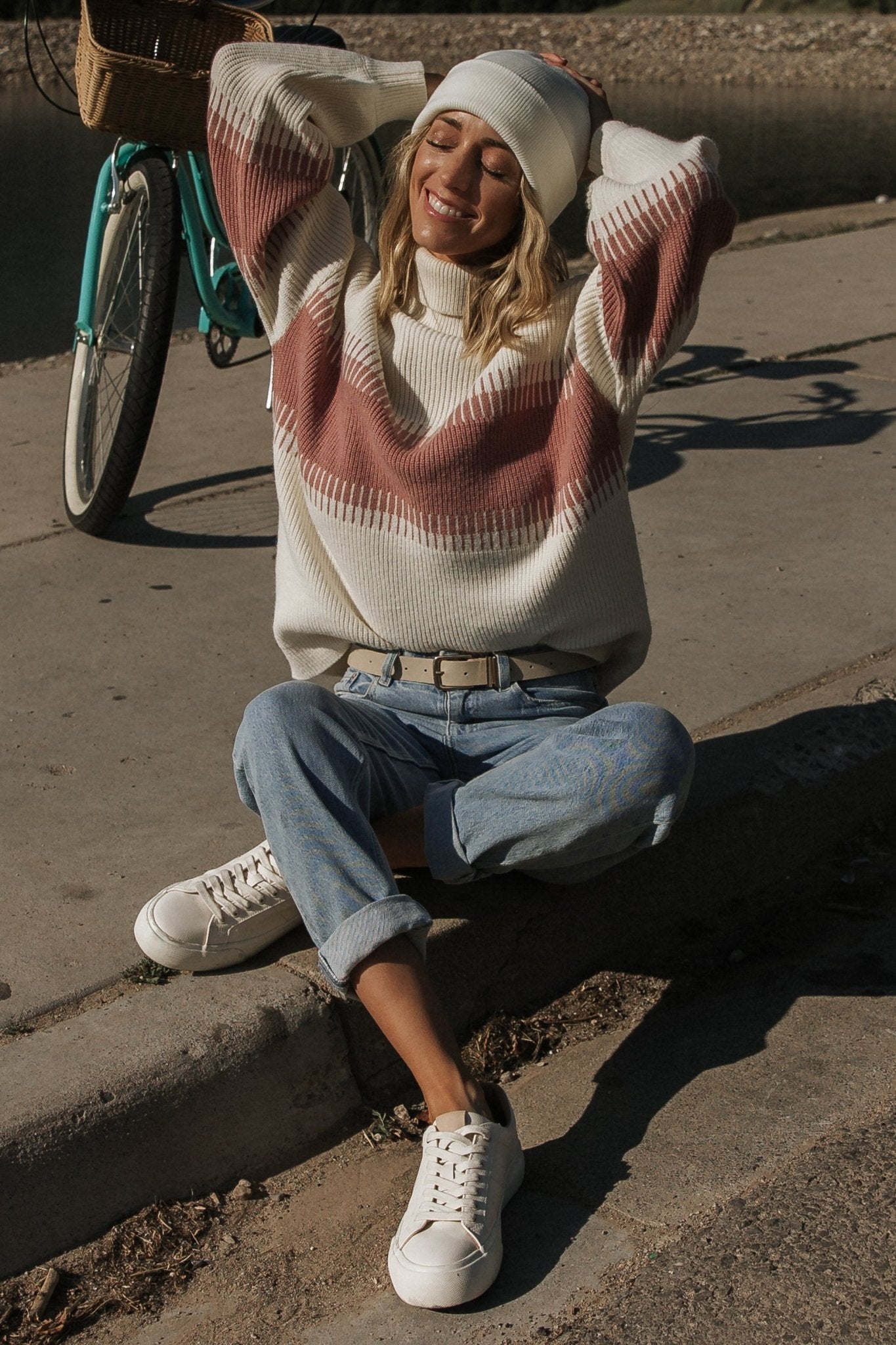 Antonov Turtle Neck Sweater | Mauve + Cream