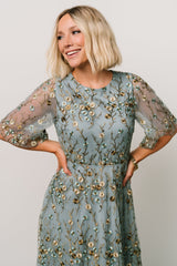 Arabella Embroidered Tulle Maxi Dress | Dusty Blue Floral