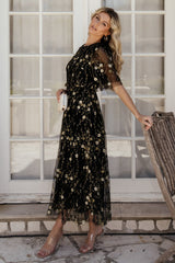 Arabella Embroidered Tulle Maxi Dress | Gold + Black