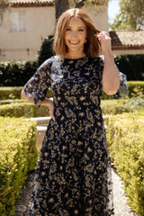 Arabella Embroidered Tulle Maxi Dress | Navy + Gold