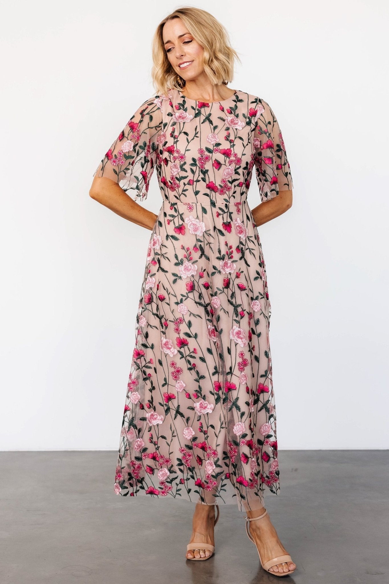 Arabella Embroidered Tulle Maxi Dress | Rose Garden