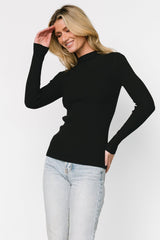 Ari Ribbed Long Sleeve Top | Black