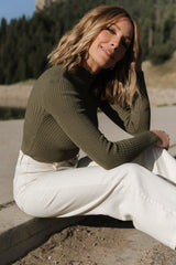 Ari Ribbed Long Sleeve Top | Olive