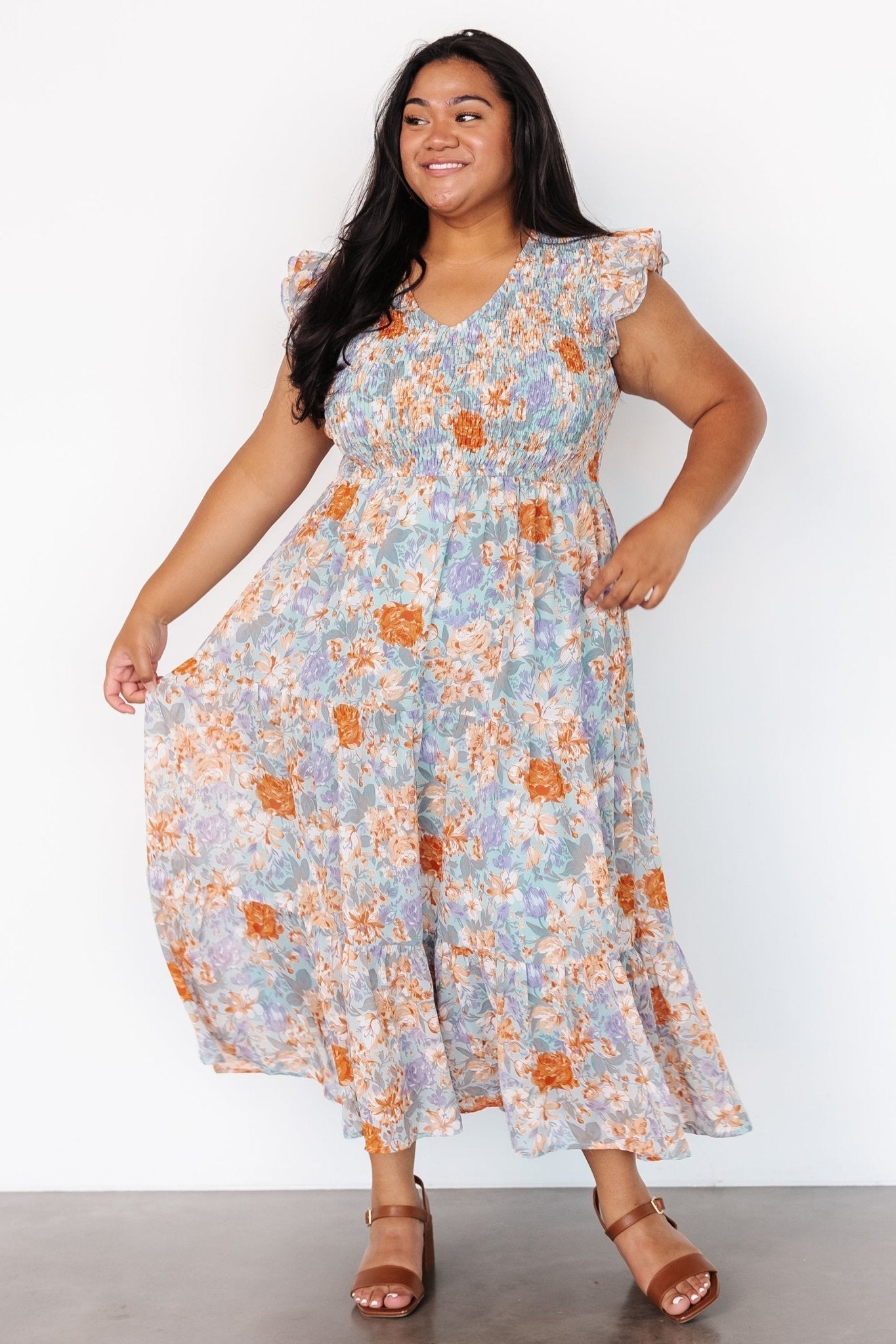 Arla Smocked Maxi Dress | Light Blue Floral