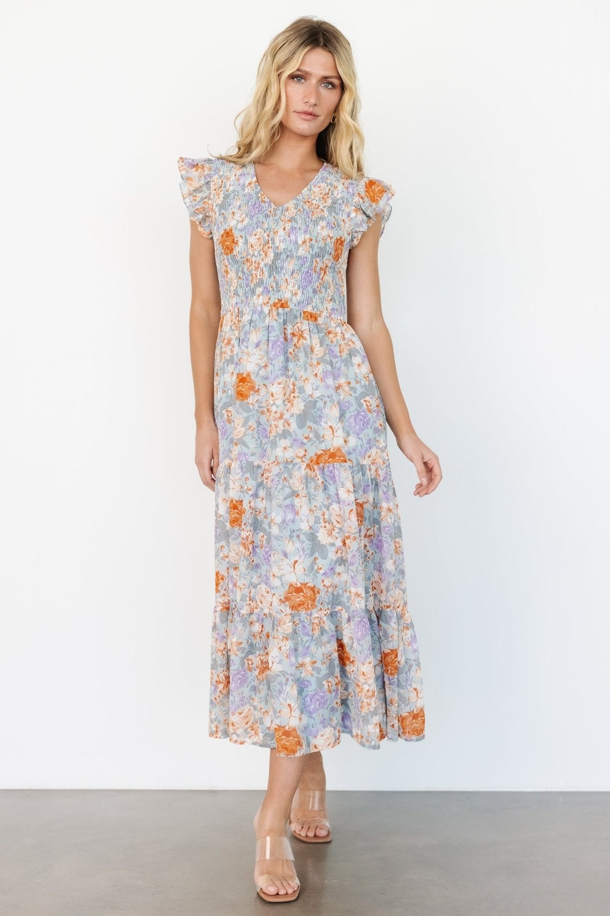 Arla Smocked Maxi Dress | Light Blue Floral