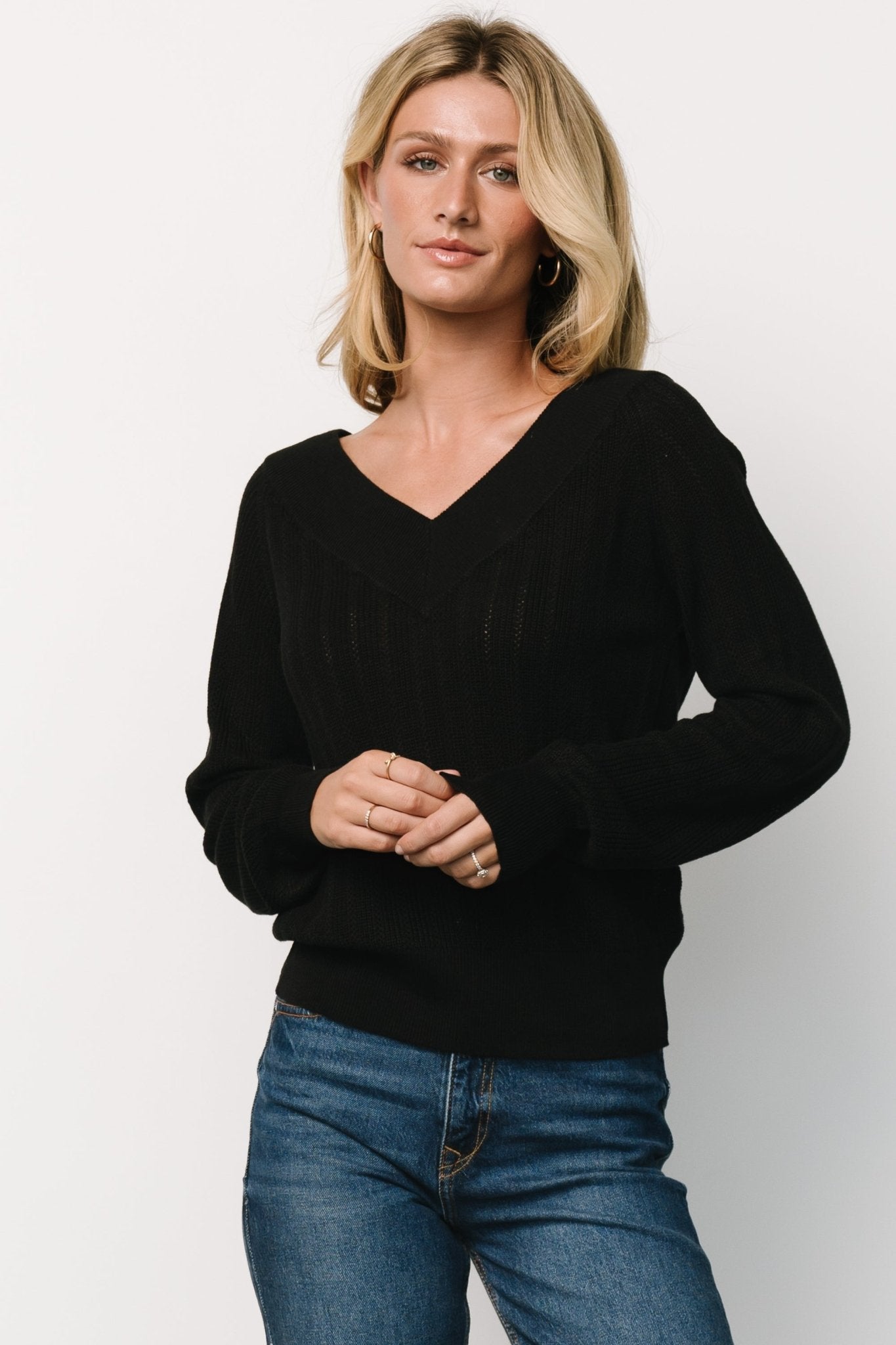 Ashby V Neck Sweater Top | Black
