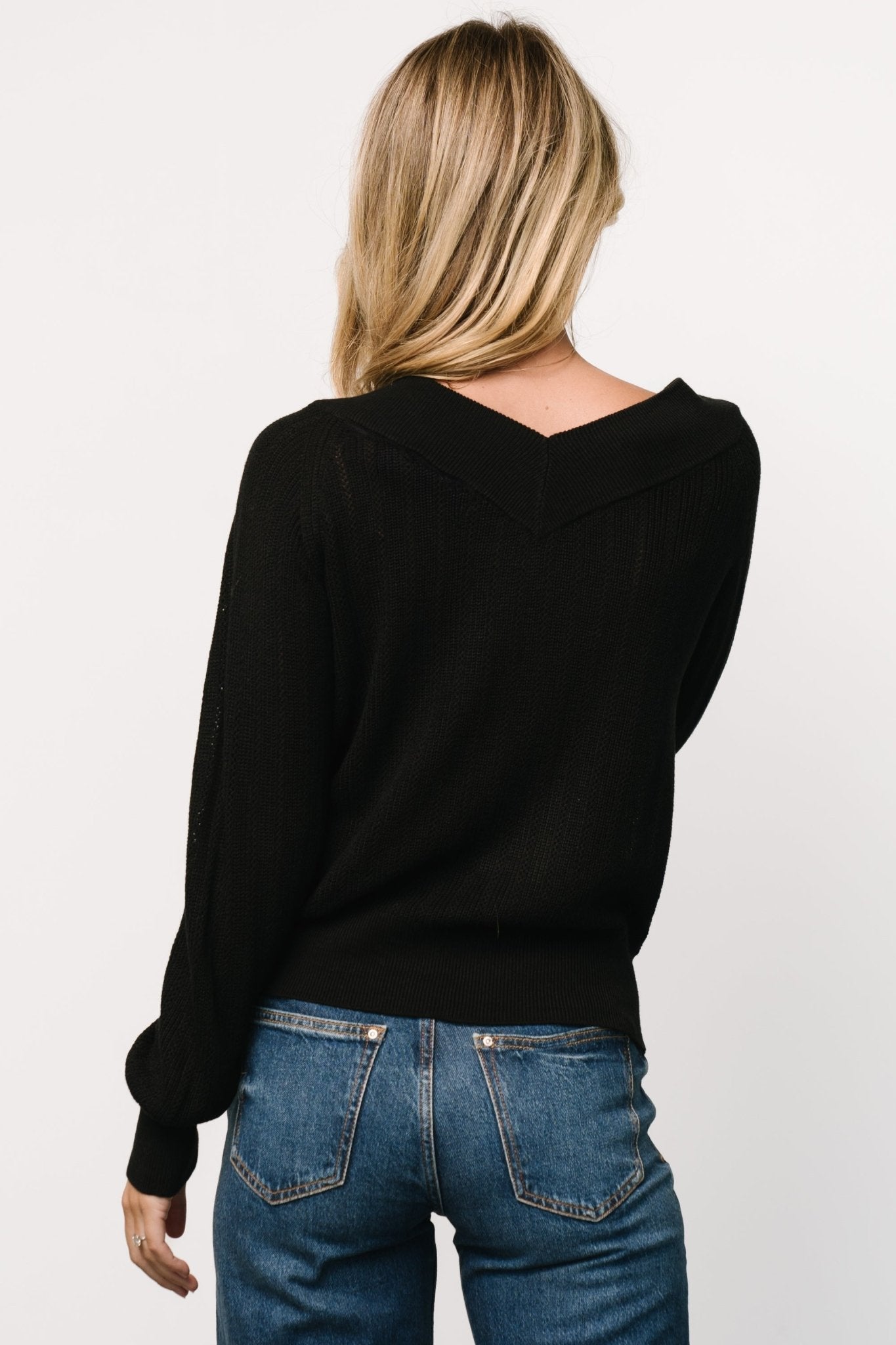 Ashby V Neck Sweater Top | Black